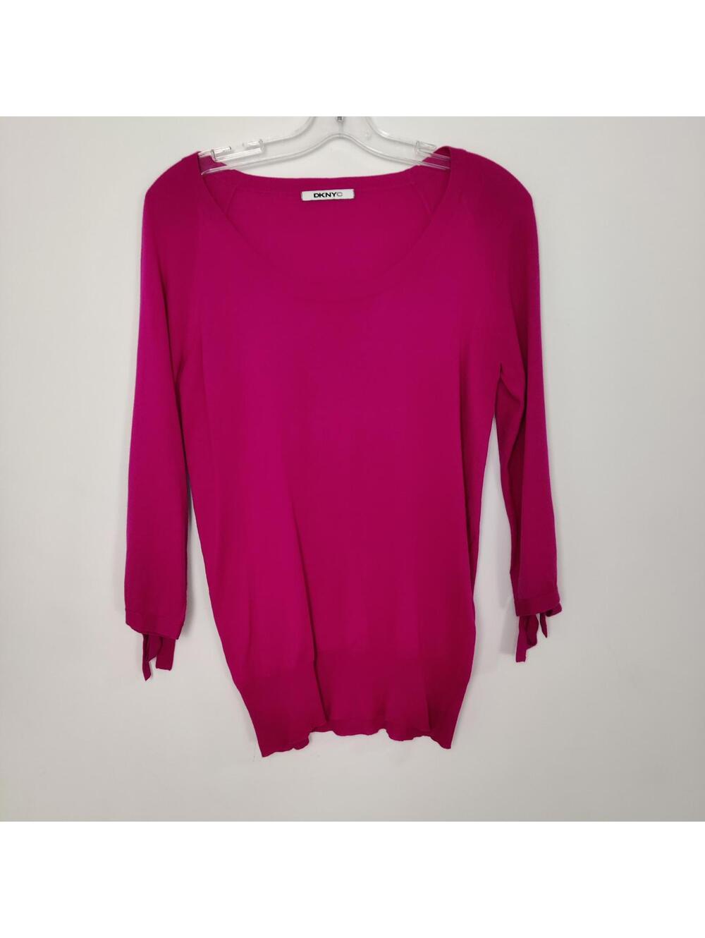 DKNY Bright Pink Tie Cuff Knit Top Women's Size Business Casual Size Medium